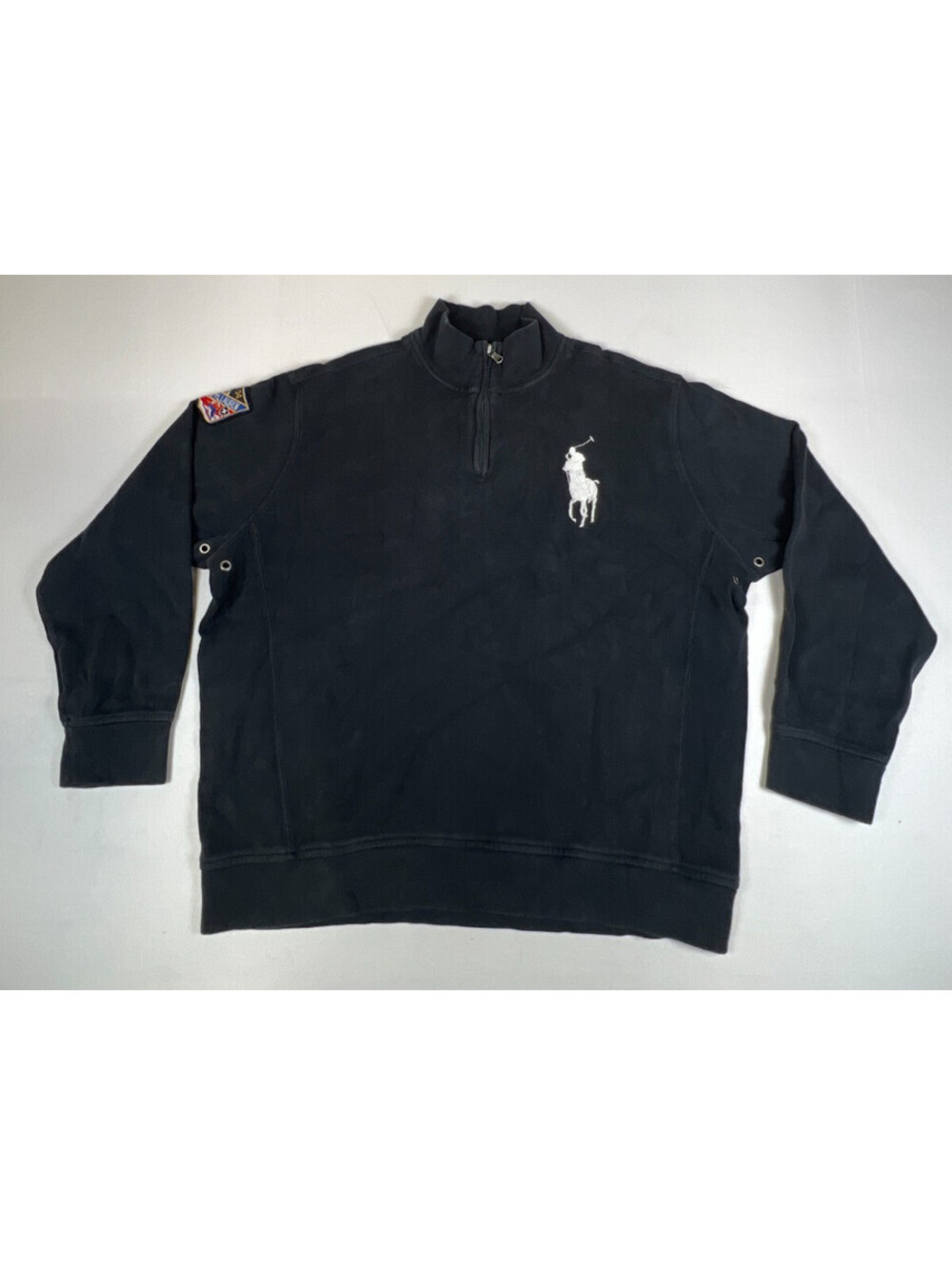 Polo by Ralph Lauren Men XL Black 1933-34 Ski Patch Quarter Zip Pullover Hoodie